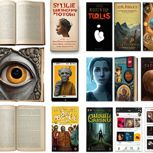 Home 20 **
A digital collage showcasing the evolution of storytelling. Depict traditional forms like books blending into modern digital platforms like social media feeds, podcasts, and video games. Include stylized icons representing AI tools enhancing storytelling, such as emotion analysis, story idea generation, and AI-assisted writing. Emphasize a vibrant, interconnected feel.
**