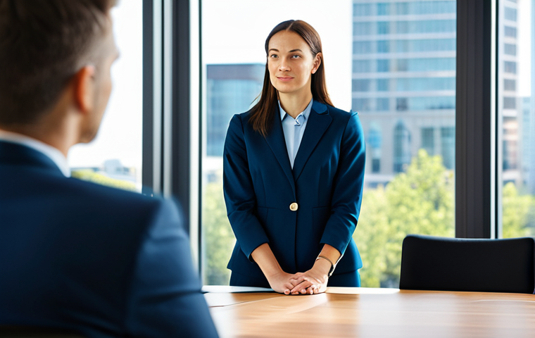 A professional female leader, dressed in a modest business suit, stands confidently at the head of a modern, well-lit conference room. Her expression is warm and engaging as she gestures lightly, telling a compelling story to a diverse team of attentive professionals seated around a large polished table. The team members are fully clothed in appropriate business attire, listening intently with expressions of understanding and inspiration. The background features blurred cityscapes visible through large windows, suggesting a corporate environment. The atmosphere is one of trust and shared vision. Perfect anatomy, correct proportions, natural pose, well-formed hands, proper finger count, natural body proportions. Professional photography, high quality, safe for work, appropriate content, fully clothed, professional, family-friendly.