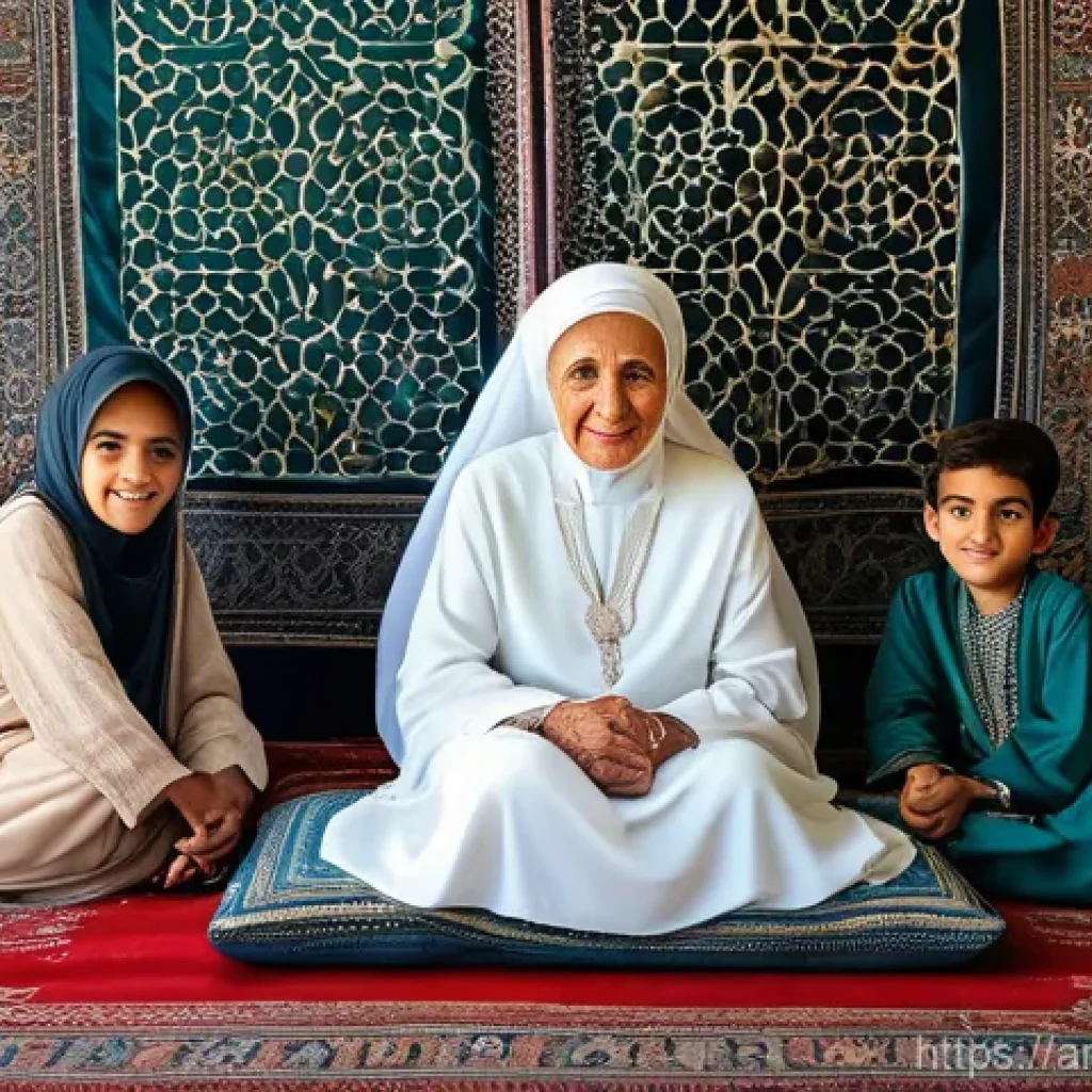 스토리텔러와 스토리텔링 테크놀로지 발전 - **Prompt:** A heartwarming scene depicting a wise, elderly Arab grandmother, wearing a traditional a...