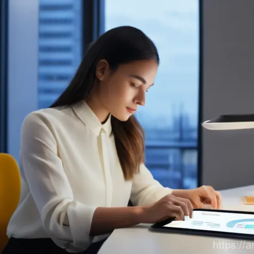 스토리텔러와 고객 경험 중심의 스토리 제작 - **Prompt:** A determined young woman, in her late 20s, with a focused expression, sits at a modern d...