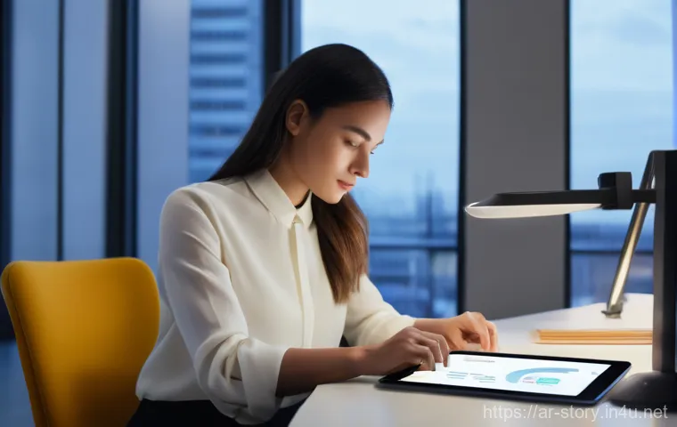 스토리텔러와 고객 경험 중심의 스토리 제작 - **Prompt:** A determined young woman, in her late 20s, with a focused expression, sits at a modern d...