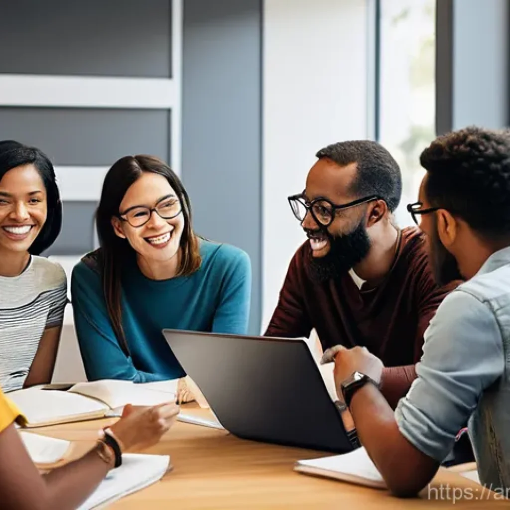 스토리텔러가 되기 위한 커뮤니티 활동 - **Prompt:** "A diverse group of creative individuals, including young adults and older professionals...