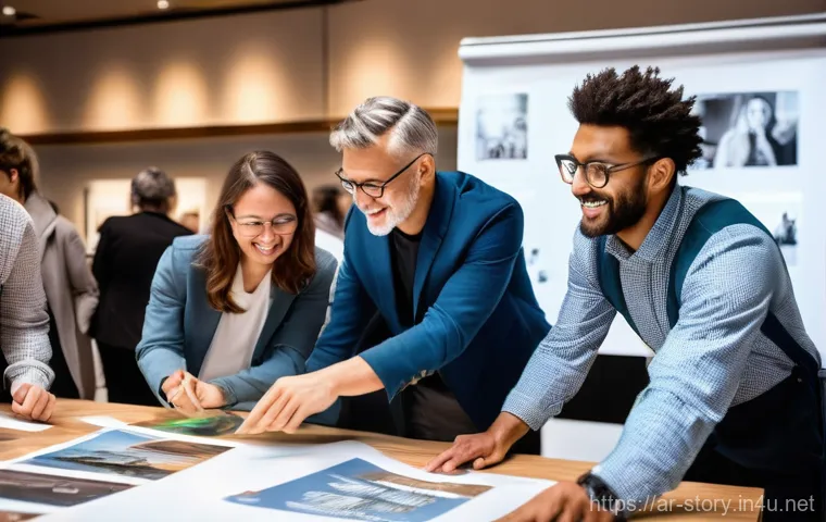 스토리텔러가 되기 위한 커뮤니티 활동 - **Prompt:** "A young adult writer, male, aged around 25, sits at a desk, looking thoughtfully at a t...