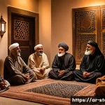 Home 18 스토리텔러 직업의 사회적 기여 가능성 - A warm, intimate family gathering in a traditional Middle Eastern home, where an elderly man with a ...