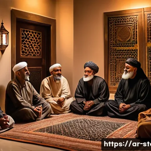 Home 30 스토리텔러 직업의 사회적 기여 가능성 - A warm, intimate family gathering in a traditional Middle Eastern home, where an elderly man with a ...