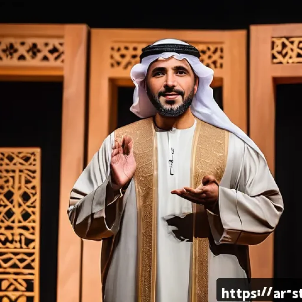 스토리텔러 자격증과 관련된 준비 과정과 성공 전략 분석과 연구 - A professional Middle Eastern storyteller standing confidently on a traditional stage decorated with...