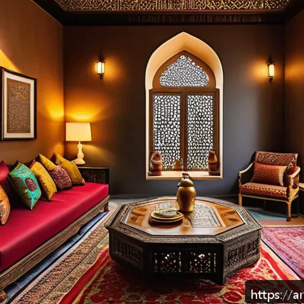 스토리텔러가 주목해야 할 최신 직무 기술 - A cozy, warmly lit Arabic sitting room during a rainy evening, featuring a detailed scene where the ...