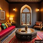 Home 20 스토리텔러가 주목해야 할 최신 직무 기술 - A cozy, warmly lit Arabic sitting room during a rainy evening, featuring a detailed scene where the ...