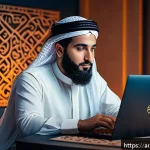 Home 23 스토리텔러 직업의 성공 사례와 성장 가능성 분석과 연구 - A professional digital storyteller of Middle Eastern descent, sitting in a modern home studio decora...