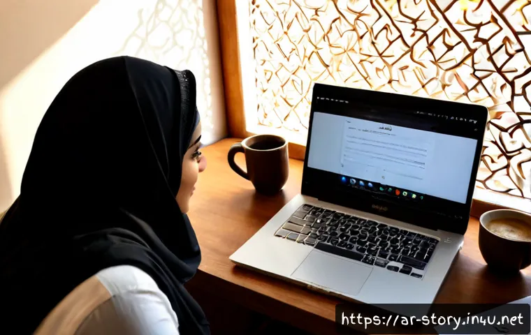 Home 17 스토리텔러 전문 블로그 운영 팁 - Photorealistic editorial workspace of an Arab storyteller blogger planning a narrative article, mode...