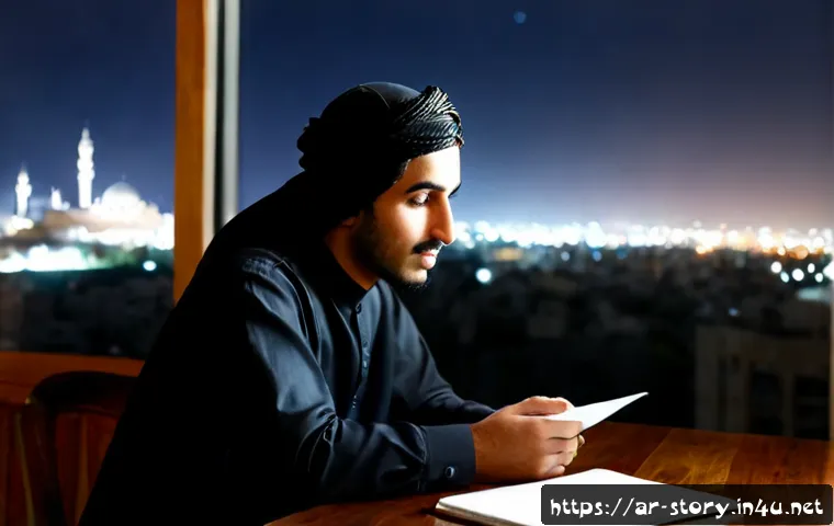 스토리텔러가 경험하는 주요 도전 과제 - Photorealistic editorial scene of an Arab storyteller in modest contemporary clothing sitting alone ...